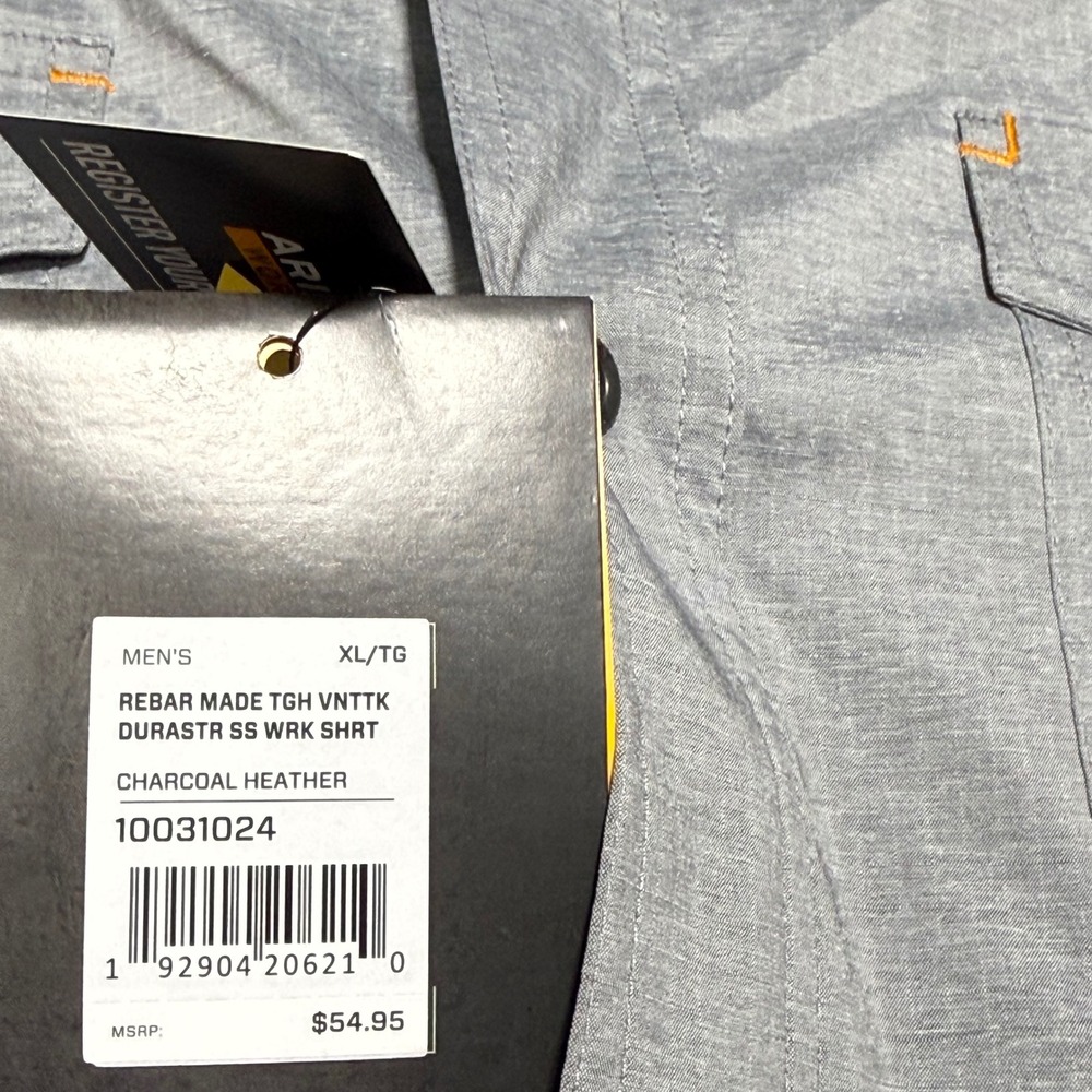 Ariat Work Shirt Mens XL Charcoal Gray Rebar VentTEK DuraStretch SS 10031024 NWT - Picture 6 of 10